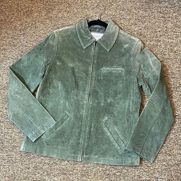 Jaclyn Smith Genuine Leather Suede Green Lightweight Jacket with Classic Collar - Picture 1 of 13